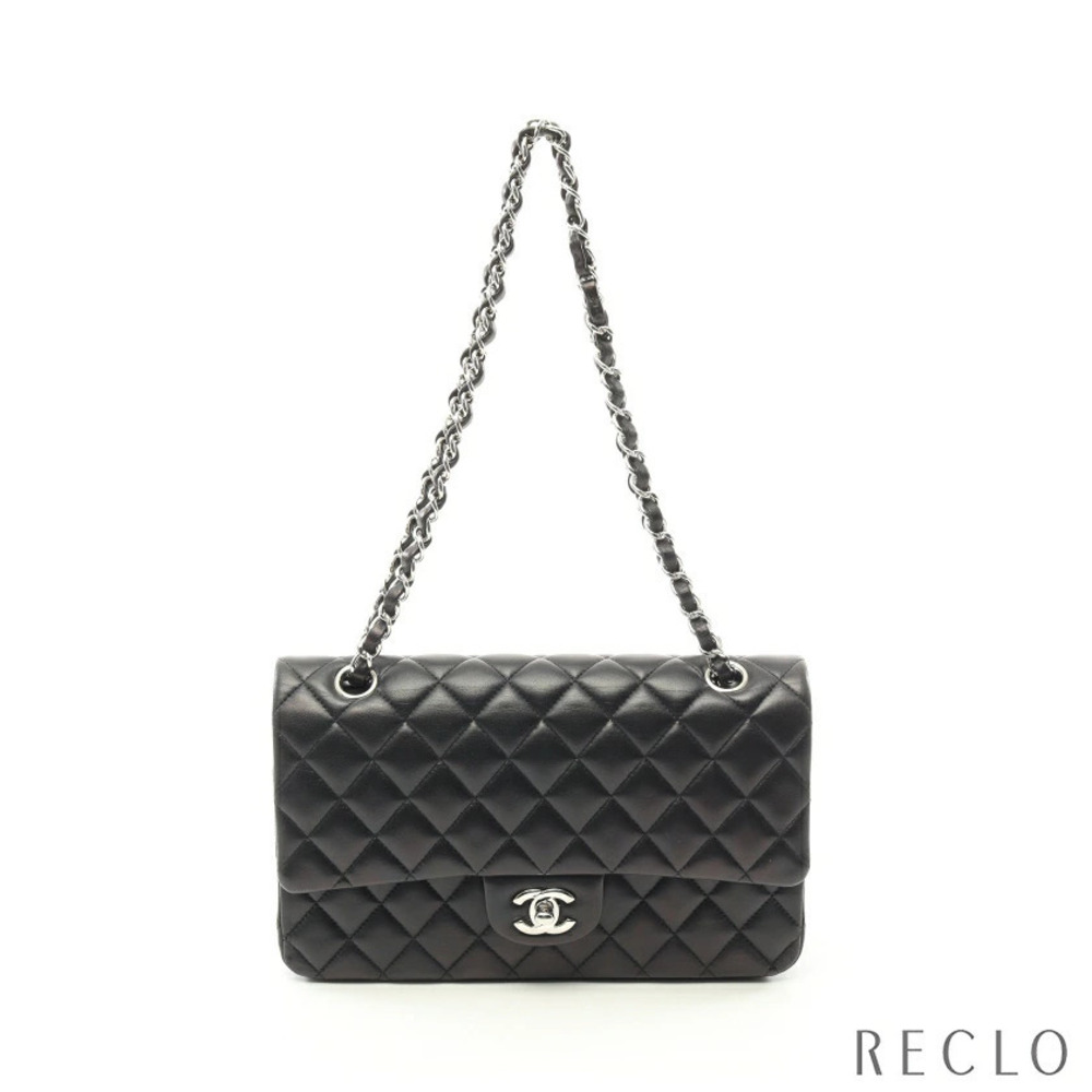 Chanel Matelasse Double Flap Chain Shoulder Bag Lambskin Black